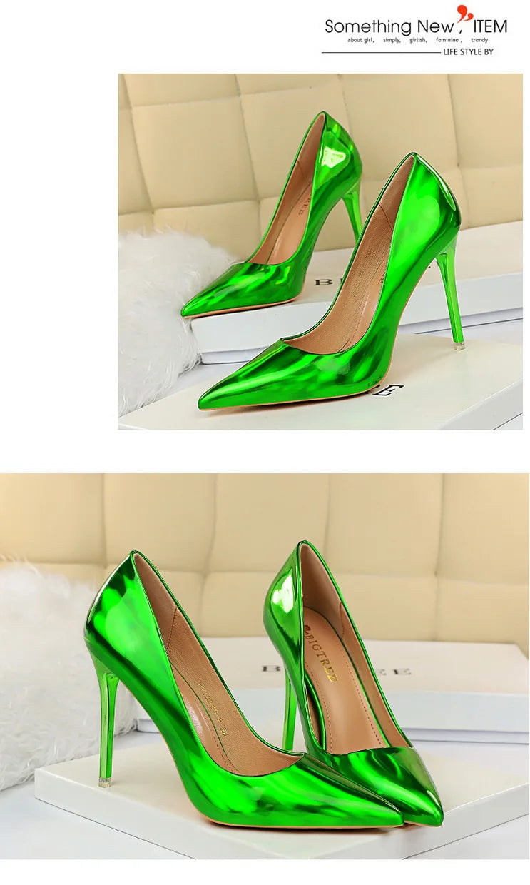 Women 10.5cm High Heels Valentine Pumps Luxury Glossy Stripper Stiletto Wedding Bridal Fetish Shoes