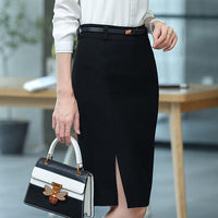 Women's High Waist Split Knee Length Midi Bodycon Pencil Skirt, Elegant Suit, Business Work Skirt, Office Ladies Skirts