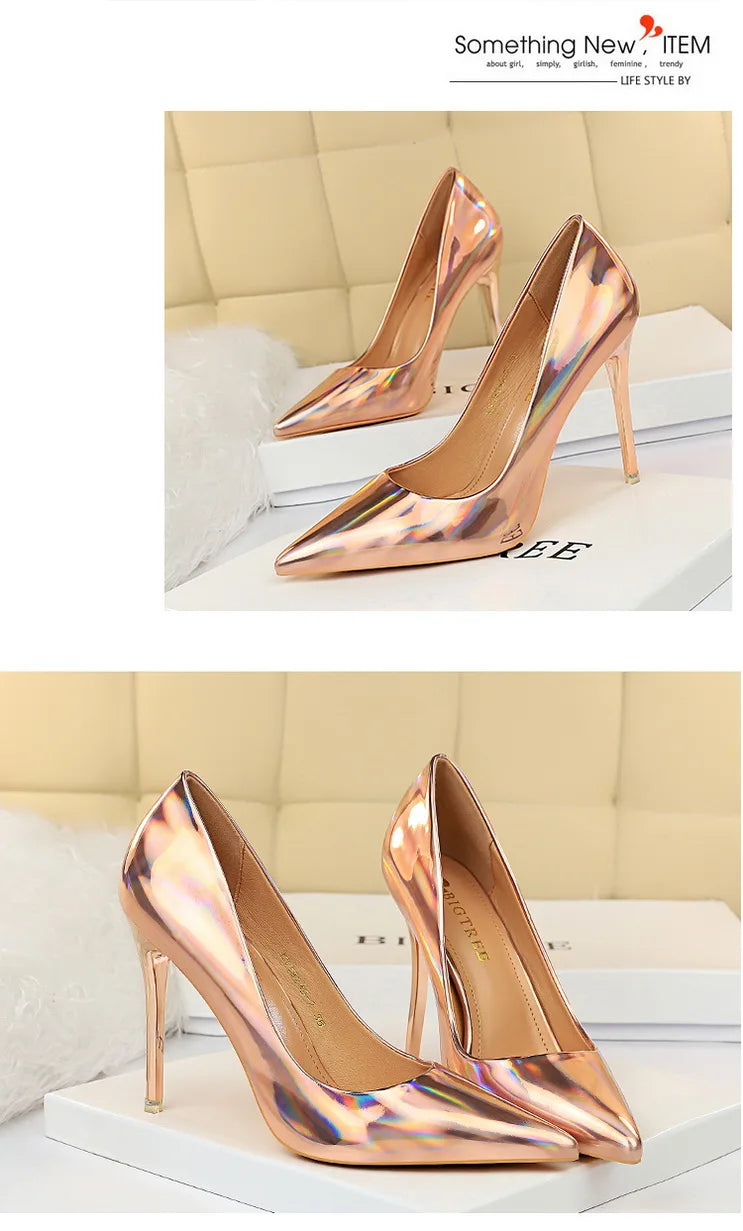 Women 10.5cm High Heels Valentine Pumps Luxury Glossy Stripper Stiletto Wedding Bridal Fetish Shoes