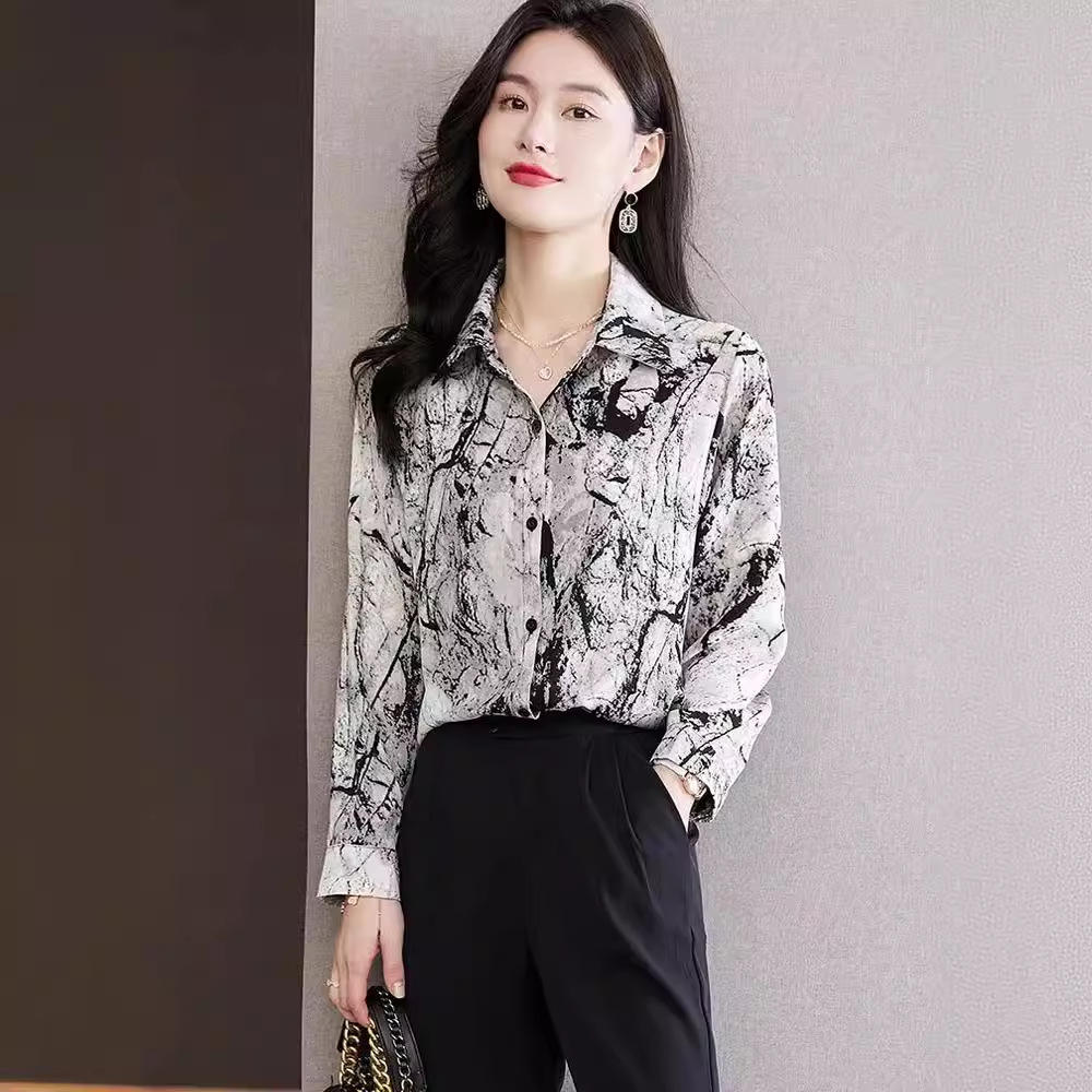 Fat Sister Chiffon Shirt Women 2025Spring Summer New Printing Long Coat Add Fat Large Size Loose Bottoming Shirt Slim Female Top Natalia Home Fashion    Natalia Home Fashion