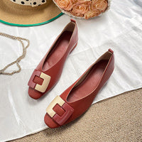 Woman Square Toe Low Heeled Metal Decoration Red Mary Janes Cute Casual Ballerina Female Flats Elegant Soft Soled Flat Shoes