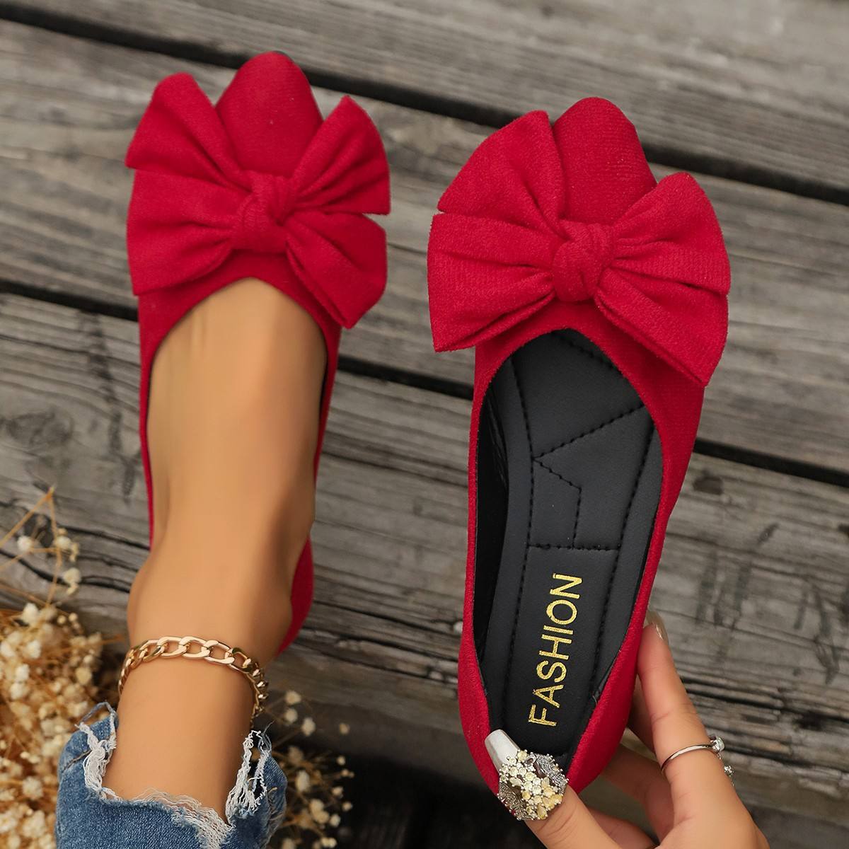 Fashion Print Bowtie Women's Flats Flock Round Toe Slip On Ballet Flats For Woman Ladies Casual Boat Shoes