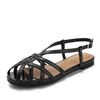 Retro woven Roman sandals, summer open-toe low-heeled women's shoes, one-strap buckle, versatile and fashionable commuter shoes