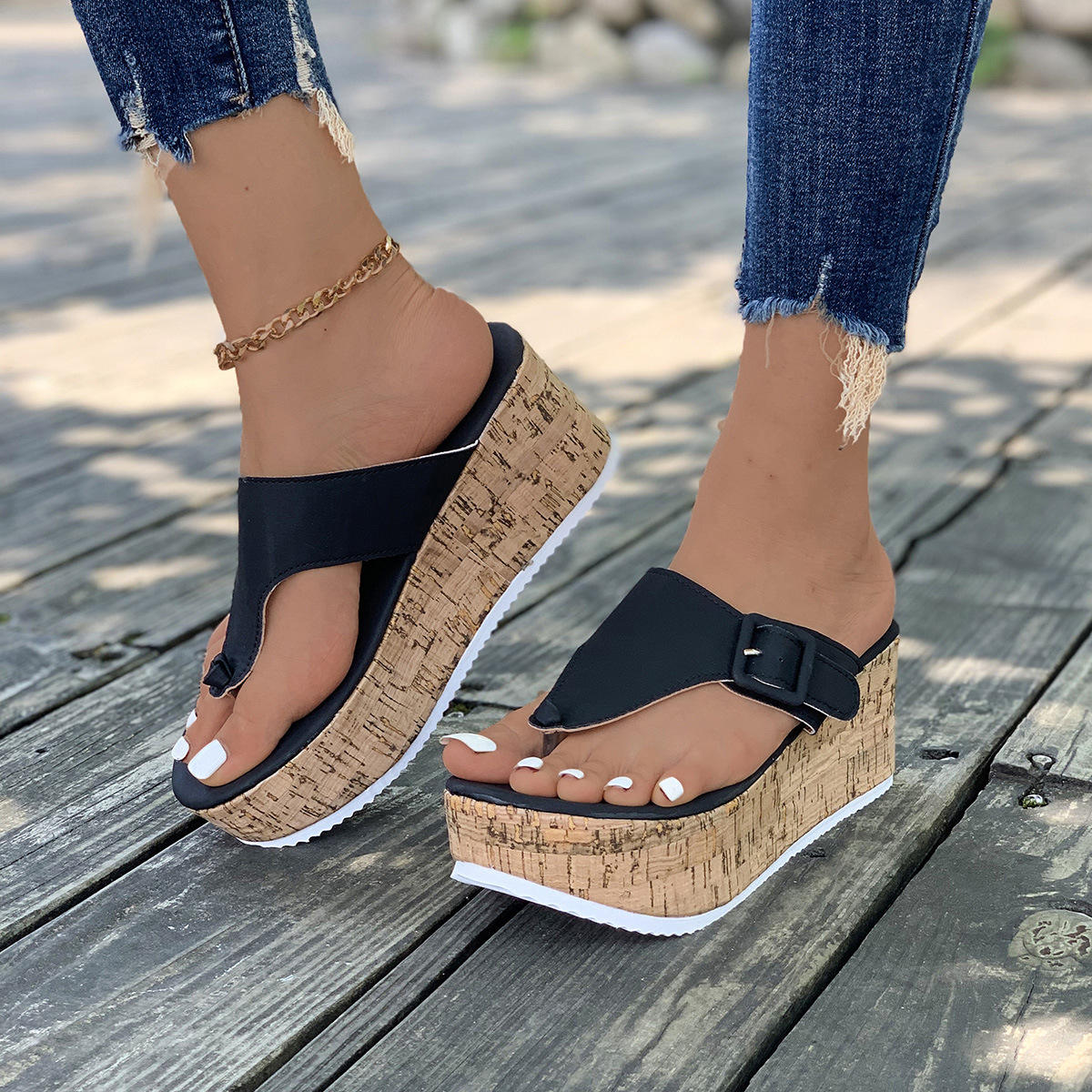 Women's Wedge Platform Sandals Women Summer Shoes Flip Flops Ladies 7.5cm Thick Bottom Casual Slippers Shoe - Natalia Home Fashion