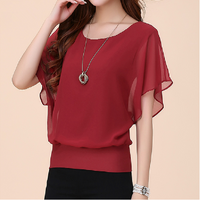 Women's Clothing Chiffon Short Sleeve Bat Wing Shirt Loose Fit Slimming T-Shirt For Women Natalia Home Fashion    Natalia Home Fashion