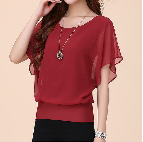 Women's Clothing Chiffon Short Sleeve Bat Wing Shirt Loose Fit Slimming T-Shirt For Women Natalia Home Fashion    Natalia Home Fashion