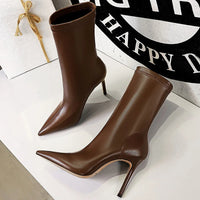 Leather Boots Women Ankle Boots Autumn Winter Boots Women High Heels Short Boots Ladies Booties