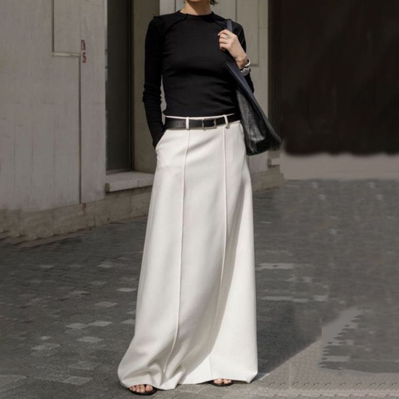 Urban Women's High Street Skirt Solid Color H-line High Waist Floor Length Skirts Loose Fit Casual Bottoms
