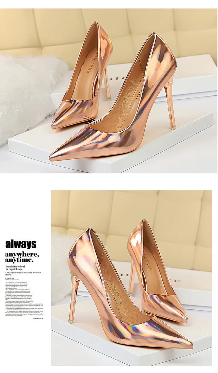 Women 10.5cm High Heels Valentine Pumps Luxury Glossy Stripper Stiletto Wedding Bridal Fetish Shoes