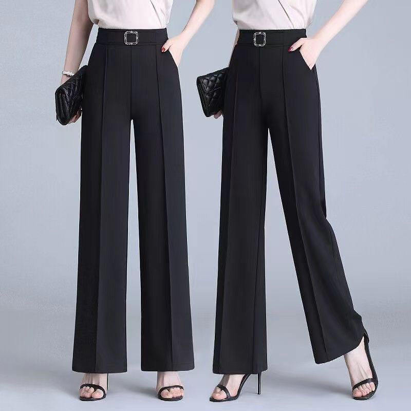 High Waist Wide Leg Ice Silk Pants Women's New Style Thin Loose Straight Cut Versatile Nine Point Long Trousers