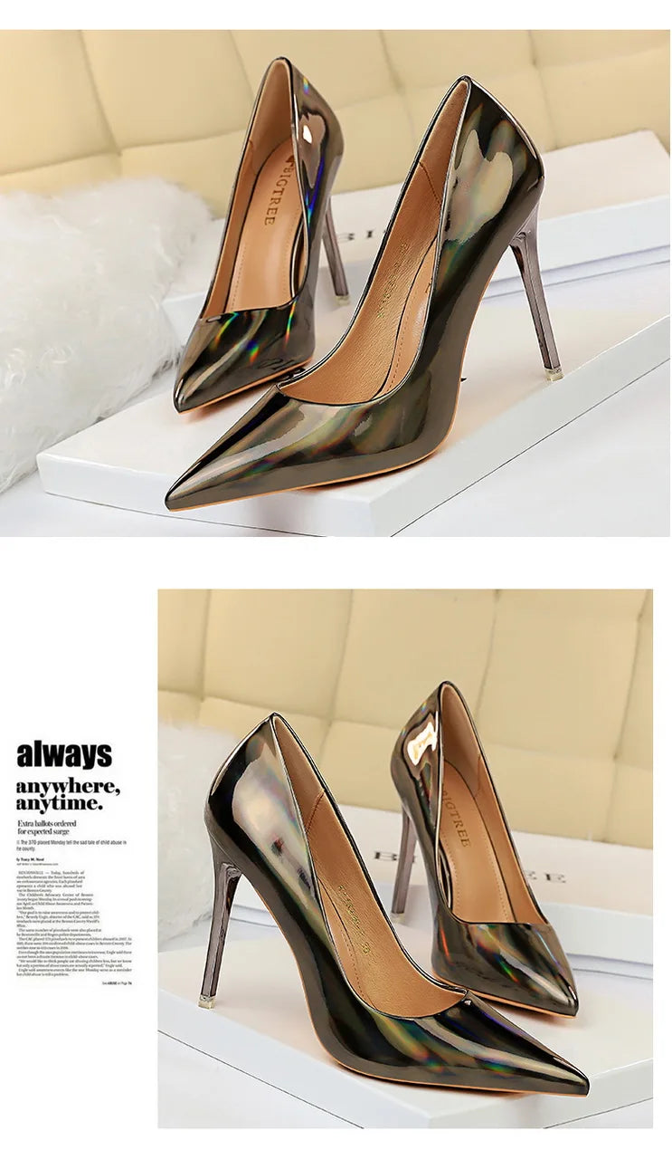 Women 10.5cm High Heels Valentine Pumps Luxury Glossy Stripper Stiletto Wedding Bridal Fetish Shoes