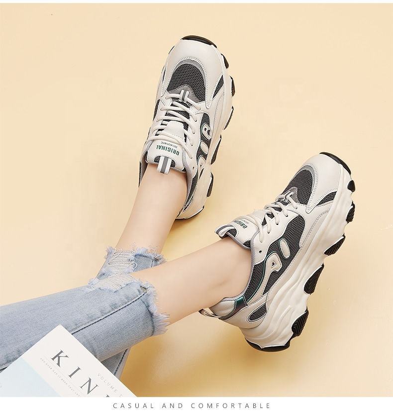 Comfortable Mesh Upper Thick Bottom Women Shoes Fashionable Women's Sport Shoes Breathable Lightweight Slip-Resistant