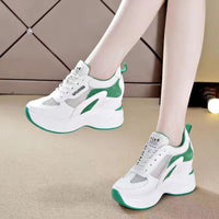 Women's Breathable Mesh Sports Shoes Thick Bottom Casual Flat Platform Sneakers round Toe Mid Heel Cross Buckle