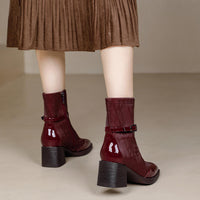Women's Side Zipper Boot High Heel Short Boot Winter Mid-Calf Boot Chinese Style National Wedding Boot