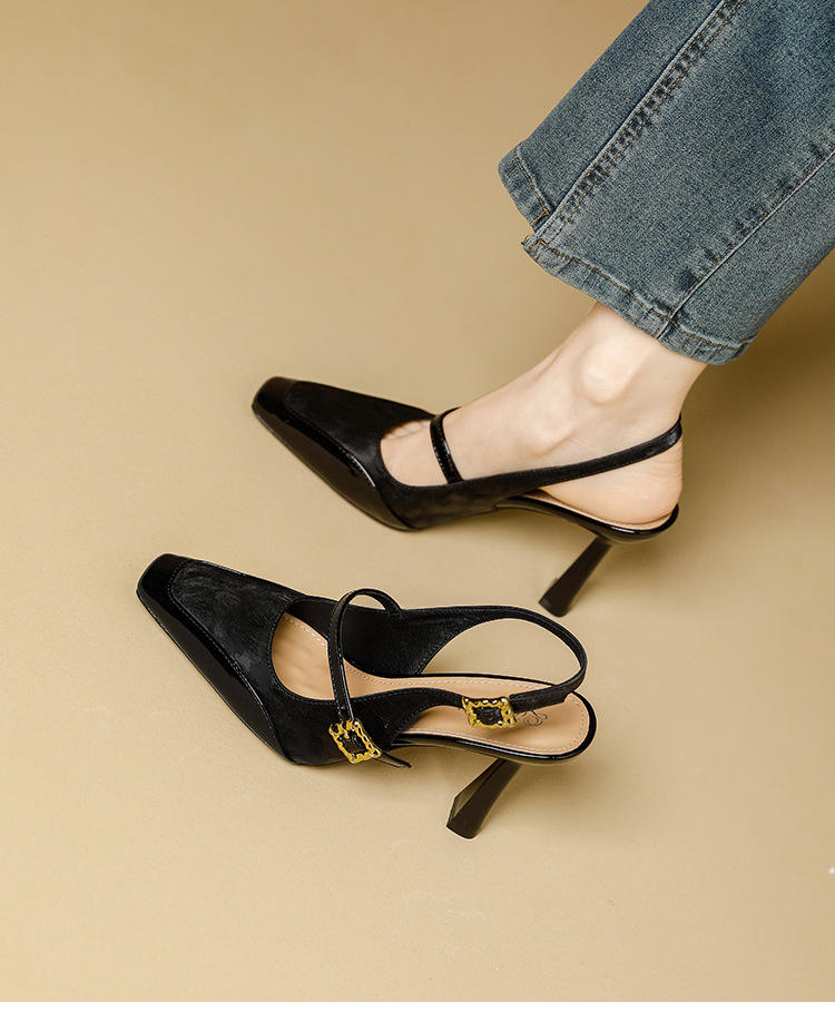 Comfortable Platform High Heels French Style Square Head Thin Strap Mule Women's Shoes