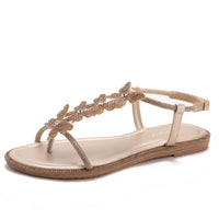 Single-strap rhinestone bow flat sandals, new summer fashion, simple and stylish, suitable for outdoor wear, Roman beach shoes