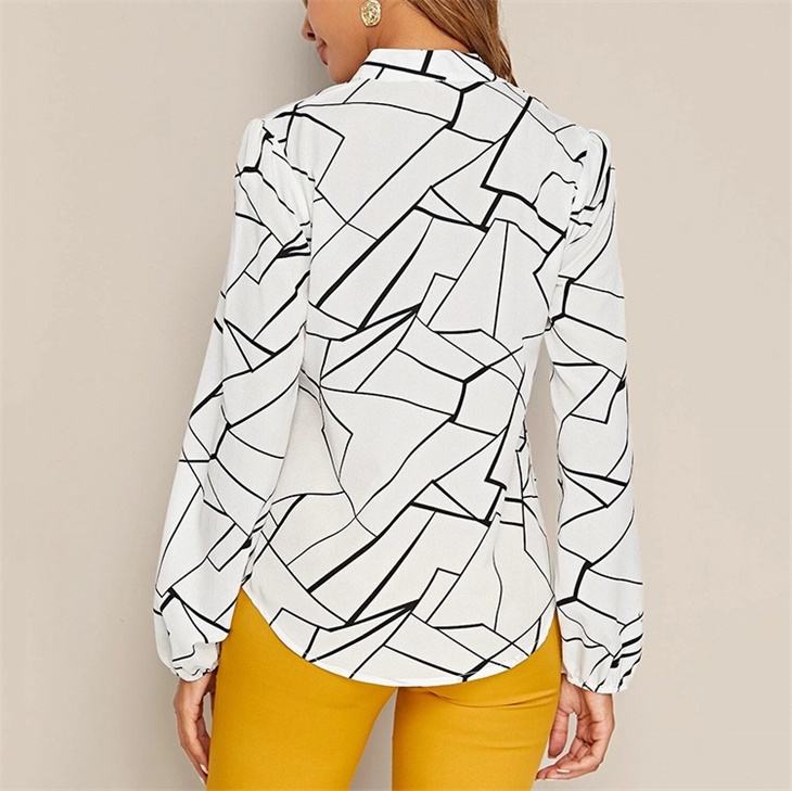 Women's Random Striped Blouse Slim Long Sleeve Printed Turn Down Collar Shirts Single-breasted Office Lady Shirt