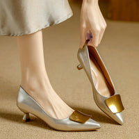 Metallic Thin Heel Pointed Toe Shoes For Women Elegant Office Career Work High Heels