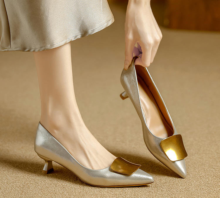 Metallic Thin Heel Pointed Toe Shoes For Women Elegant Office Career Work High Heels