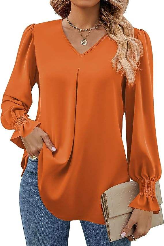 Fashion Simple Solid Color Pullover Shirt Women Loose V-neck Flared Sleeve Shirts Top Female Elegant Commuting Clothing