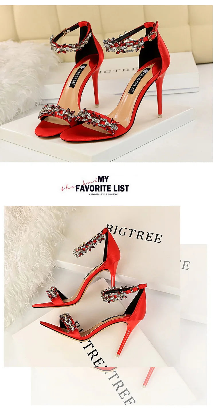 Open Toe Rhinestones Sandals Women New Designer Sexy High Heels Sandals Female Shoes Summer Heeled Sandals