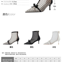 Fashion Women Ankle Boots Pointed Toe Short Pointed Toe Bow Design Thin Low Heels Back Zipper Fashion Boots Air Mesh Boots