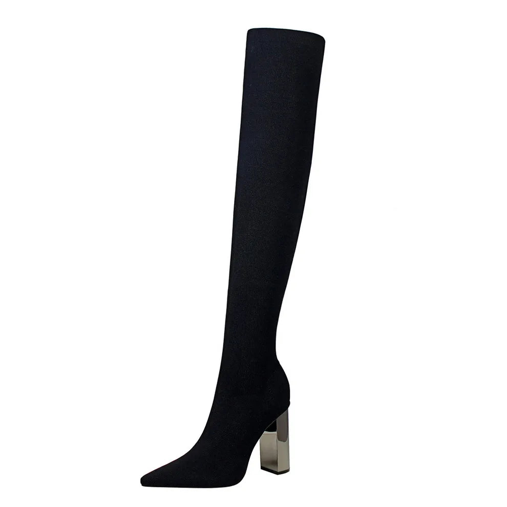 Sexy Slim Over-the-Knee High Heel Knee High Boots Women Long Boots Metal Heel Shoes