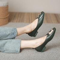 Woman Square Toe Low Heeled Metal Decoration Red Mary Janes Cute Casual Ballerina Female Flats Elegant Soft Soled Flat Shoes