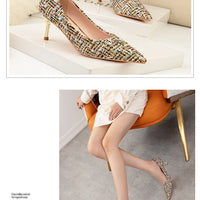 Simple Style New Fashion Sexy Wild Stiletto Metal Heels Pointed Toe Shallow Slim Bling Wedding Women Dress Pumps Shoes