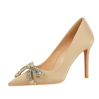 Bowknot Rhinestone Women Pumps silks satins High Heels Stiletto 10.5 cm Luxury banquet shoes Women - Natalia Home Fashion