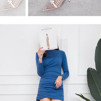 Fashion Women Ankle Boots Pointed Toe Short Pointed Toe Bow Design Thin Low Heels Back Zipper Fashion Boots Air Mesh Boots