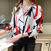 Women Temperament Print Shirt Long Sleeve Fashion Loose Shirts Ladies Lightweight Work Blouse