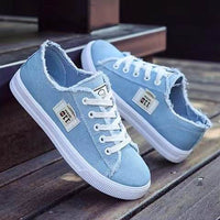 Women Canvas Sneaker Low Top Denim Sneakers Ladies Lace-Up Flat Canvas  Board Shoes Female