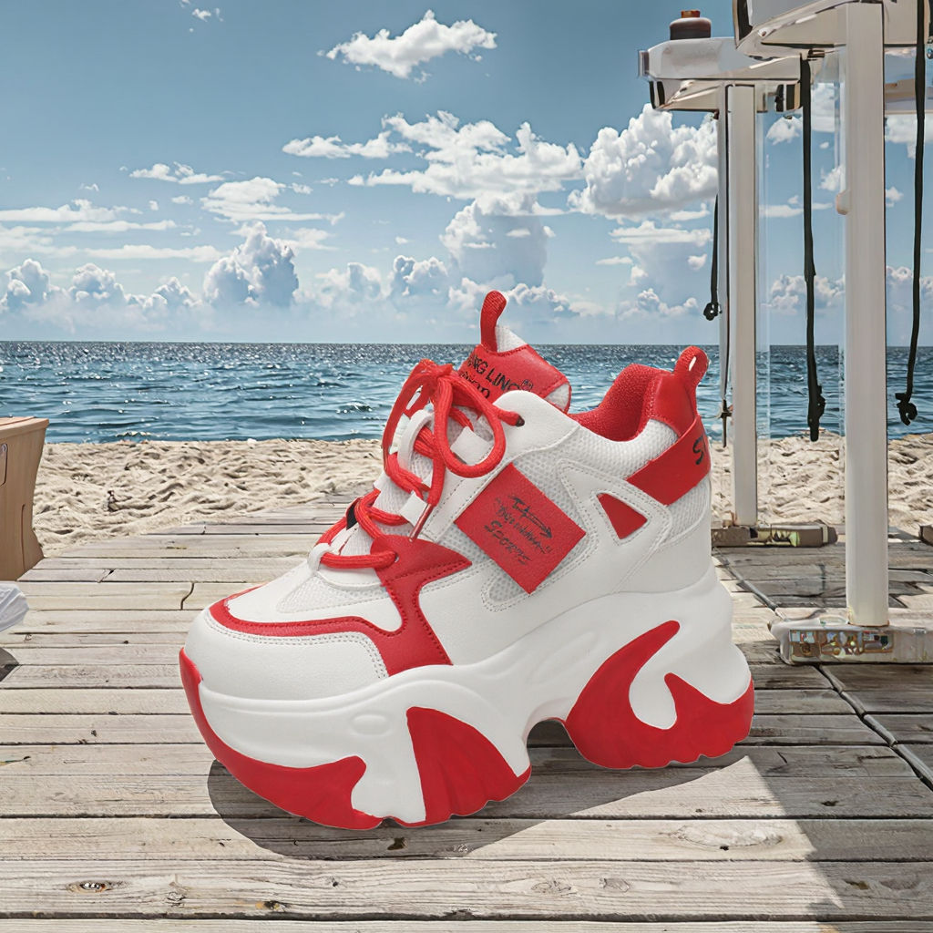 Casual Sneakers with Breathable Chunky Platform Walking Style Wedges Shoes High Heel Casual Sneakers Shoes for Women Women Platform Sneakers
