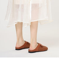 Versatile woven closed-toe sandals with bow and hollow-out design, new summer breathable soft-soled women's sandals