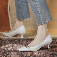 Luxury Women White Low Heels Sandals Designer Kitten High Heels Stone Pattern Vintage Office Ladies Party Shoes