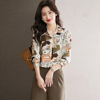 Summer Women Shirt 3D Abstract Line Face Digital Print Long Sleeve Shirt Women Fashion Large Size Lapel Button Down Shirt