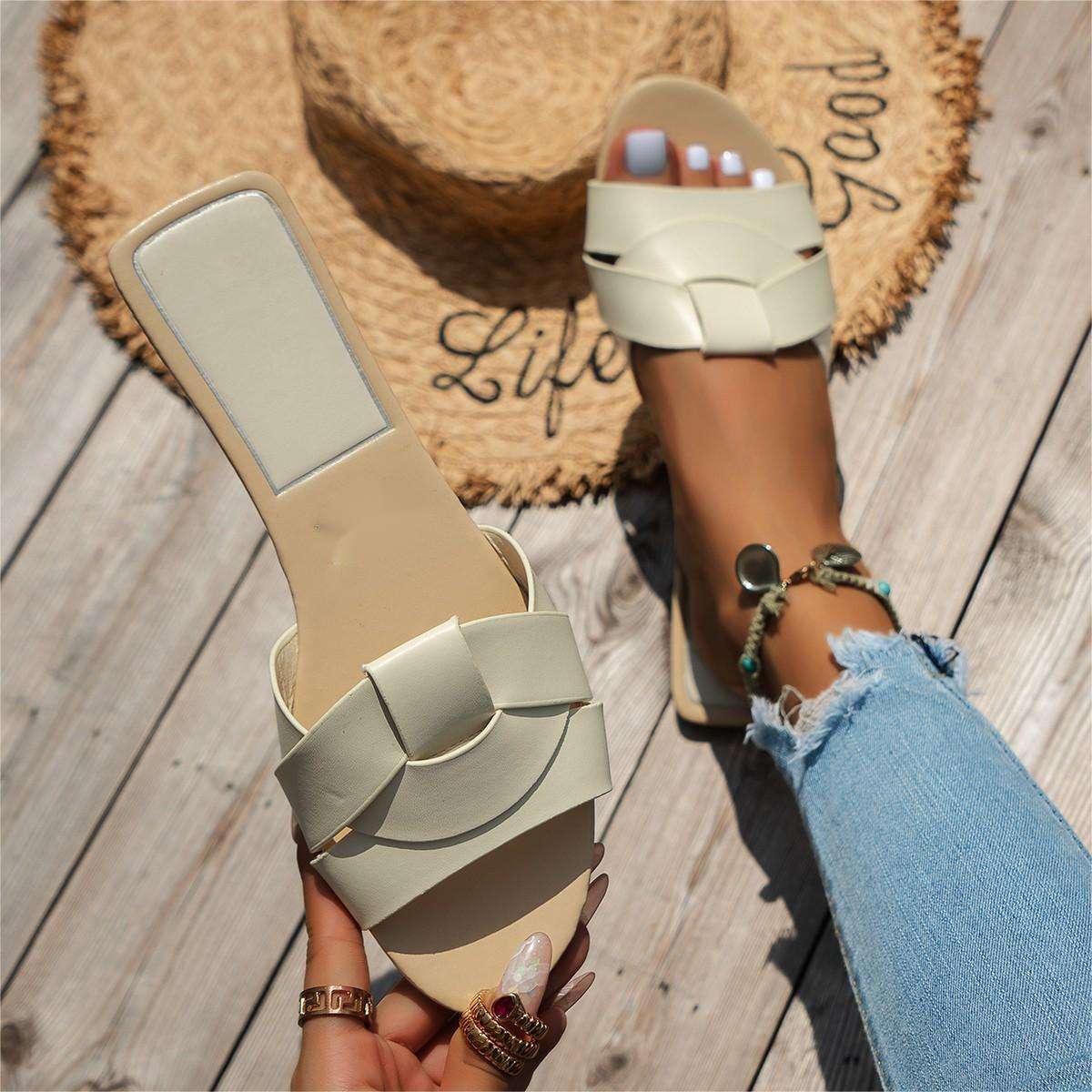 Women's Square Toe Slippers Cross Flat Sandals Simple and Stylish Flat Heel Sandals Slippers Natalia Home Fashion    Natalia Home Fashion