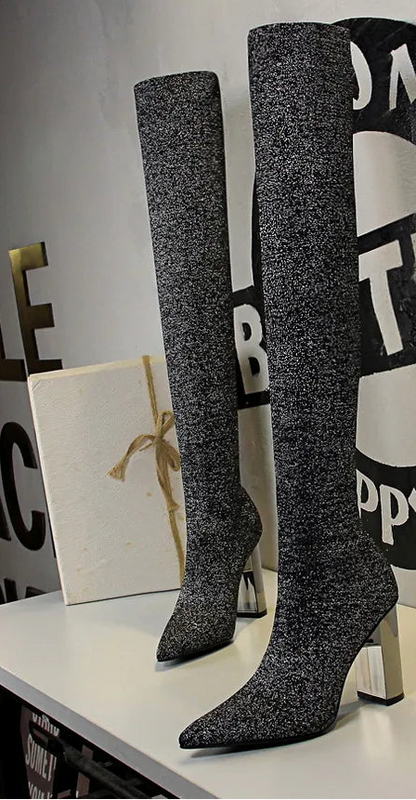 Sexy Slim Over-the-Knee High Heel Knee High Boots Women Long Boots Metal Heel Shoes - Natalia Home Fashion