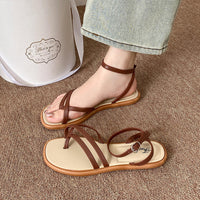 Women's Roman Style Toe Post Sandals Crossbody Flat Bottom Slippers Outdoor Fashionable PVC Material Slip-On Shoes - Natalia Home Fashion