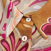 Spring New Ethnic style Flower Print Chiffon Shirt Single Breasted Tiered Ruffles Women's Sheer Top Thin Blouse