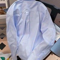 Blue Long Sleeved Striped Shirts for Women Polo Neck Cool and Elegant Women's Shirts