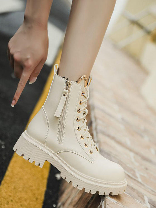 Leather Boots For Women With Heel Ladies Shoes Fashion Thick Heel Flat Mid Sole Boots Comfortable Soft - Natalia Home Fashion