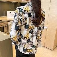 Print Lady Blouse Buttons Long Sleeve Sateen Shirt Elegant Fashion All-match Blouse Top Women