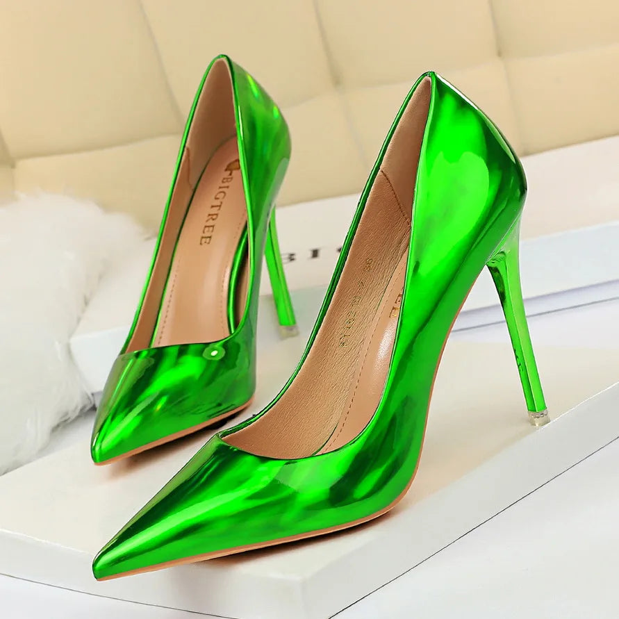Women 10.5cm High Heels Valentine Pumps Luxury Glossy Stripper Stiletto Wedding Bridal Fetish Shoes