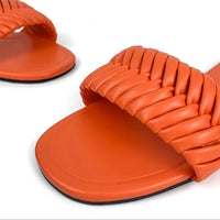 Leather folded style indoor and  outdoor wild beach non-slip women flat slippers casual home durable Mules
