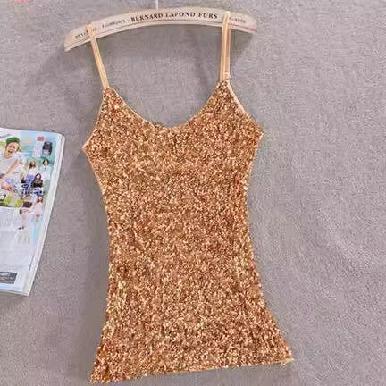 Tank Tops Women Clothing Summer Sleeveless Casual Slim Shirt Woman Streetwear Sexy Sequins Top Ladies Clothes Camis