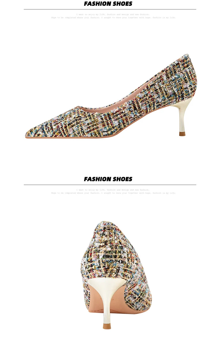 Simple Style New Fashion Sexy Wild Stiletto Metal Heels Pointed Toe Shallow Slim Bling Wedding Women Dress Pumps Shoes