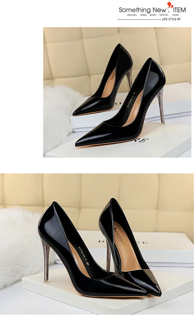 Women 10.5cm High Heels Valentine Pumps Luxury Glossy Stripper Stiletto Wedding Bridal Fetish Shoes