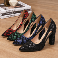 Women Pumps 9.5CM Square Heel Shallow Mouth  Single Shoes Fashion Splice Printed Pointed Women's Office Formal Shoes Natalia Home Fashion    Natalia Home Fashion